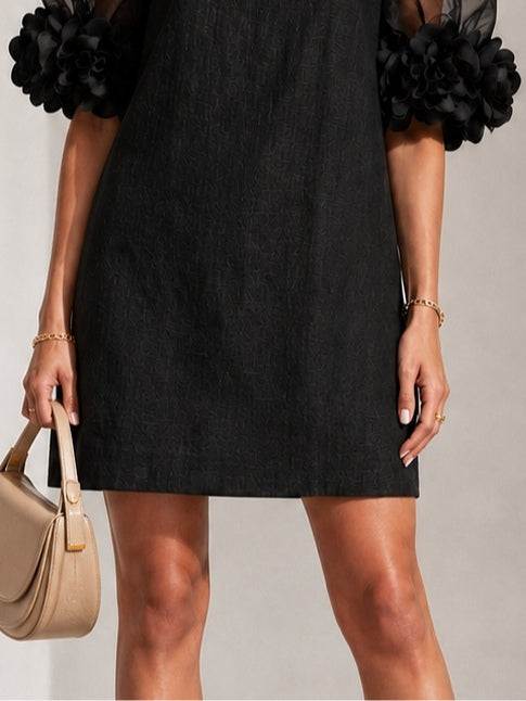 Rebecca | Floral-Cuff Puff-Sleeve Mini Dress