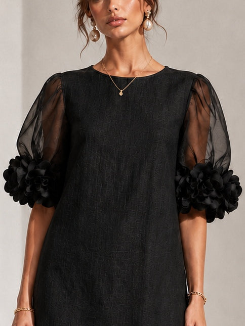 Persephone | Floral-Cuff Puff-Sleeve Mini Dress