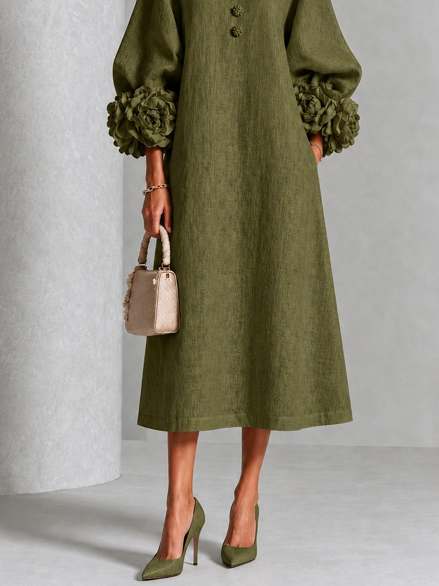 Roslyn | Floral-Cuff Midi Dress