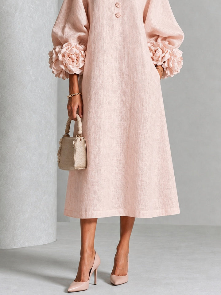 Rosetta | Floral-Cuff Buttoned Midi Dress