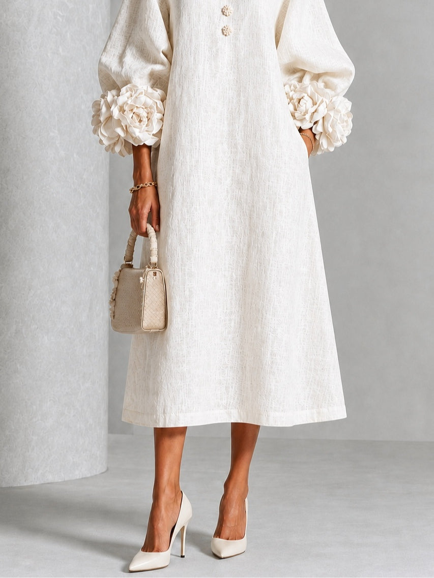 Henrietta | Floral-Cuff Buttoned Midi Dress