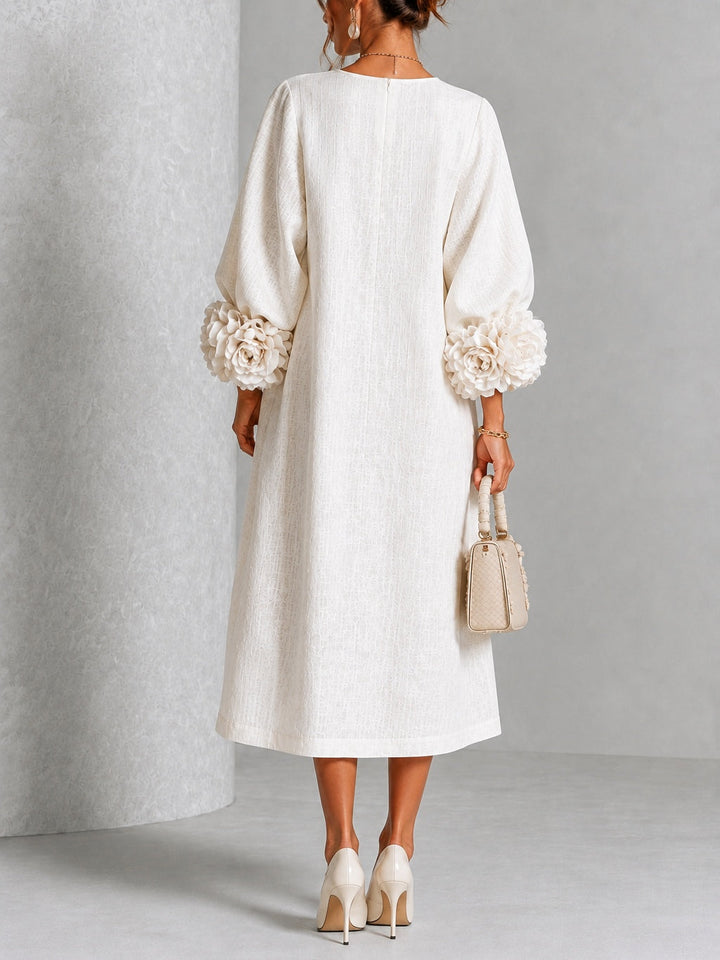 Henrietta | Floral-Cuff Buttoned Midi Dress