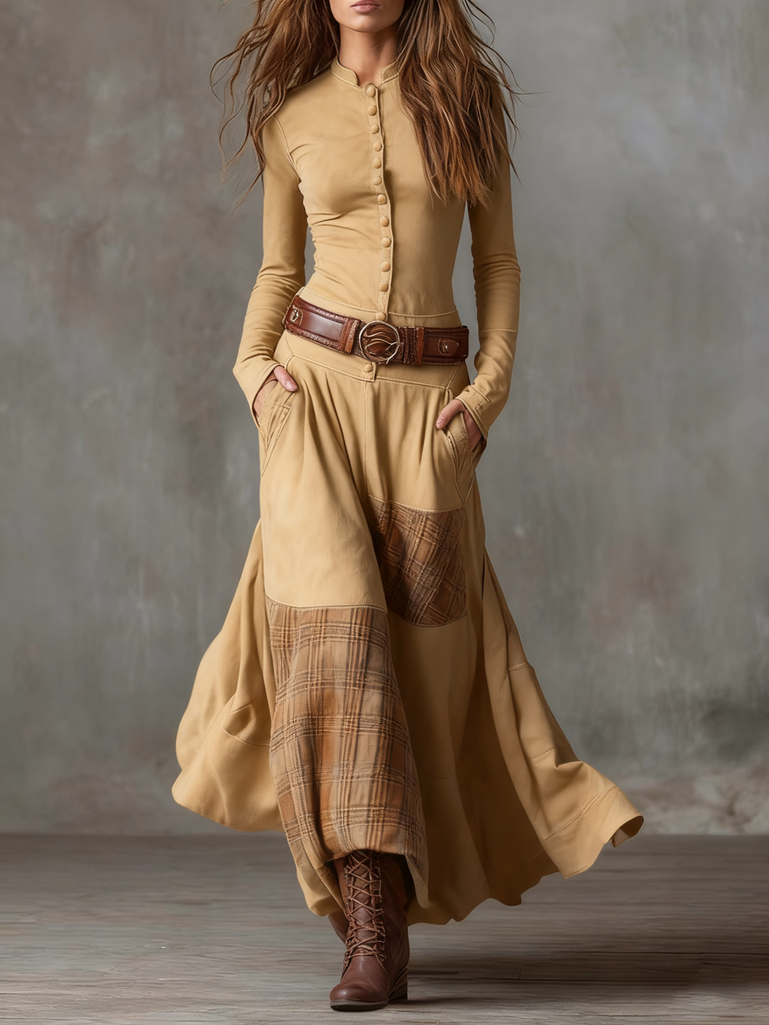 Ingrid | Belted Buttoned Maxi Dress