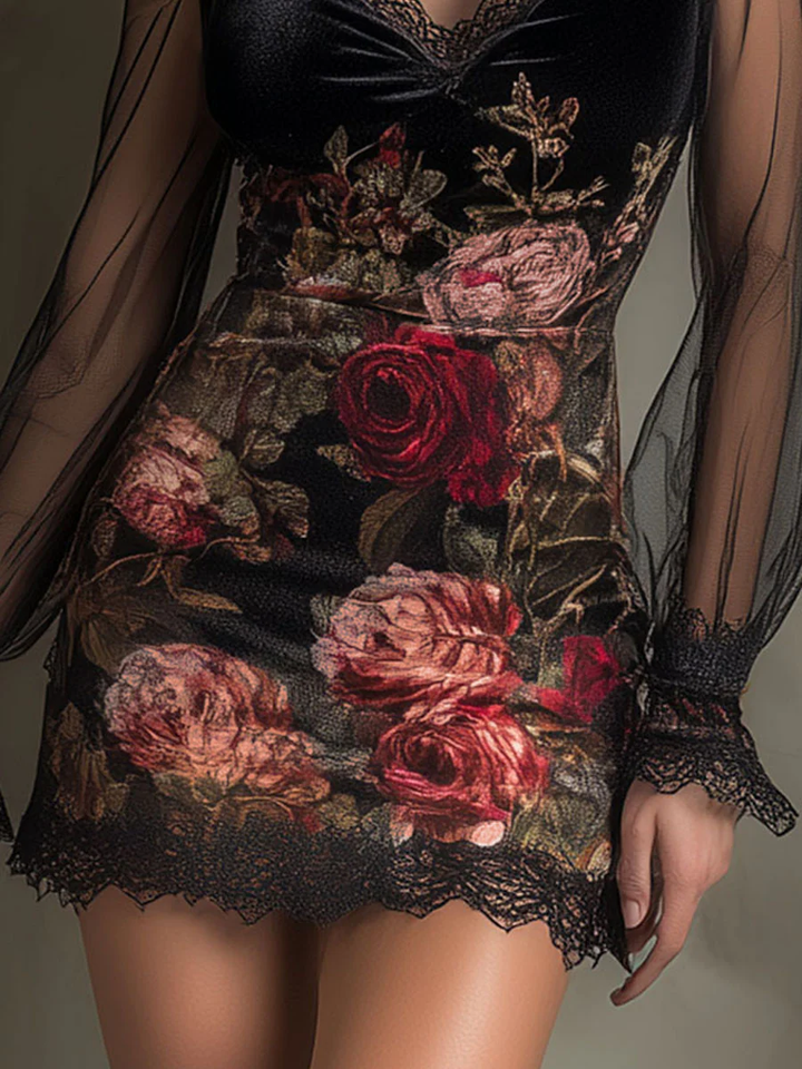 Capucine | Floral Sheer-Sleeve Mini Dress