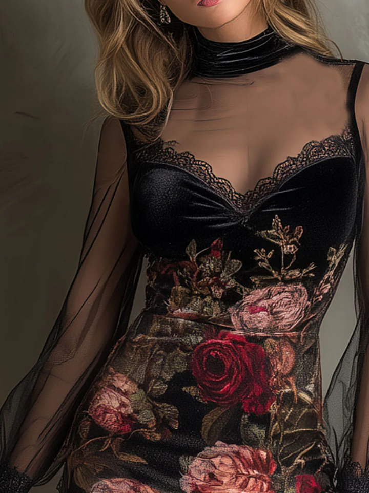 Capucine | Floral Sheer-Sleeve Mini Dress