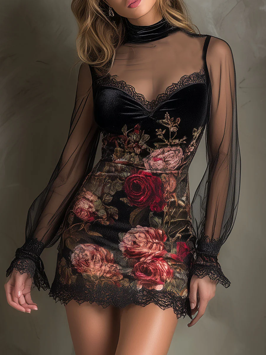 Capucine | Floral Sheer-Sleeve Mini Dress