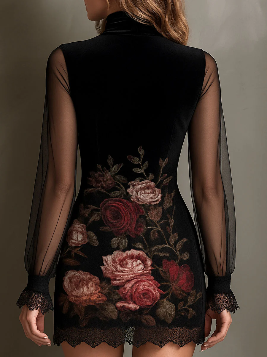 Capucine | Floral Sheer-Sleeve Mini Dress
