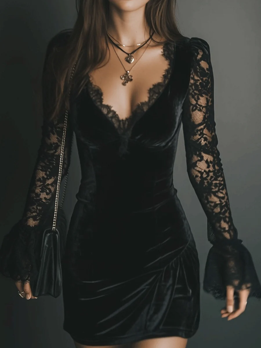 Coraline | Lace-Trimmed Evening Mini Dress