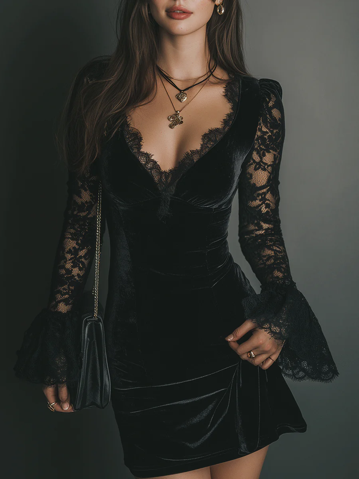 Coraline | Lace-Trimmed Evening Mini Dress
