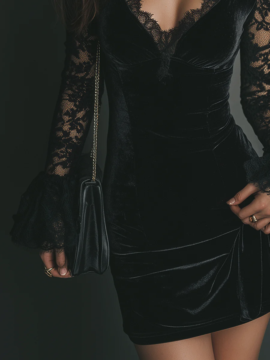 Coraline | Lace-Trimmed Evening Mini Dress