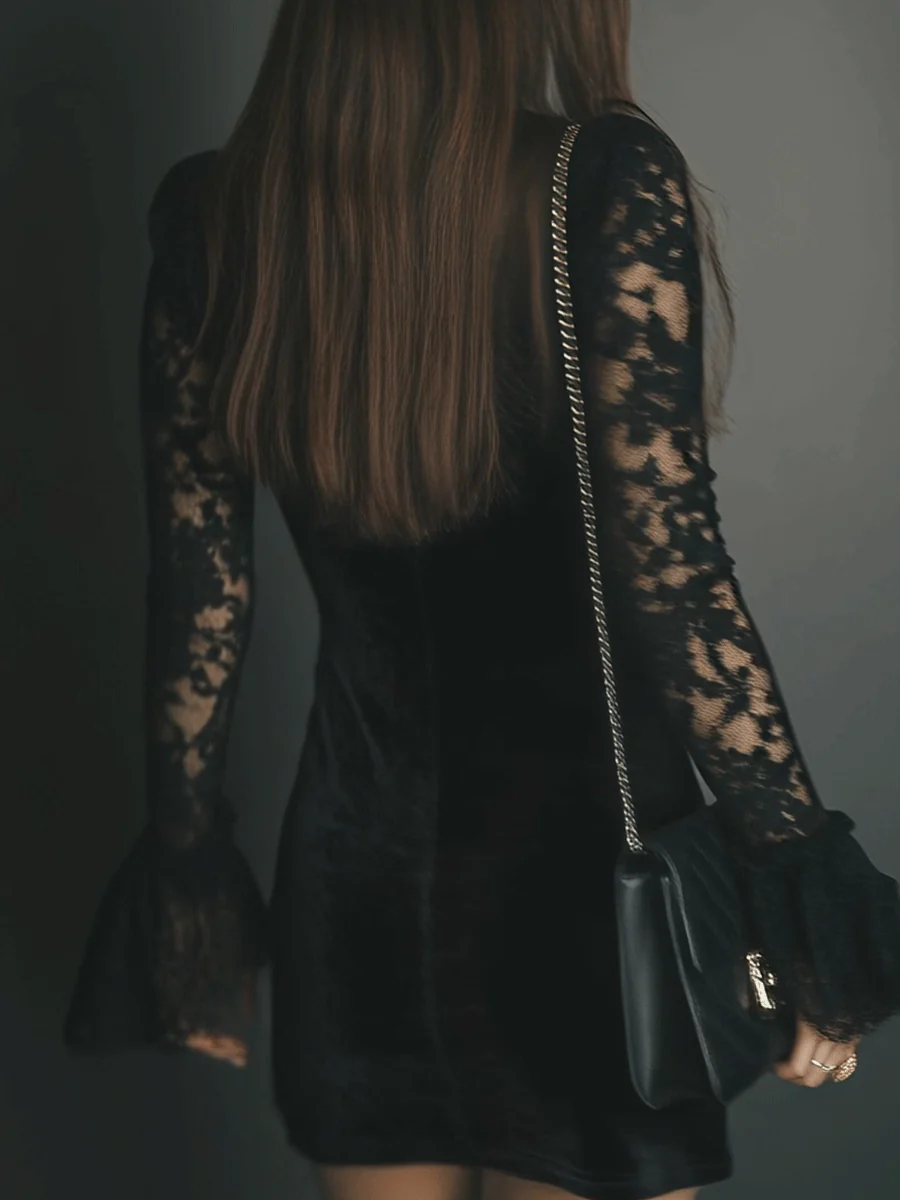 Coraline | Lace-Trimmed Evening Mini Dress