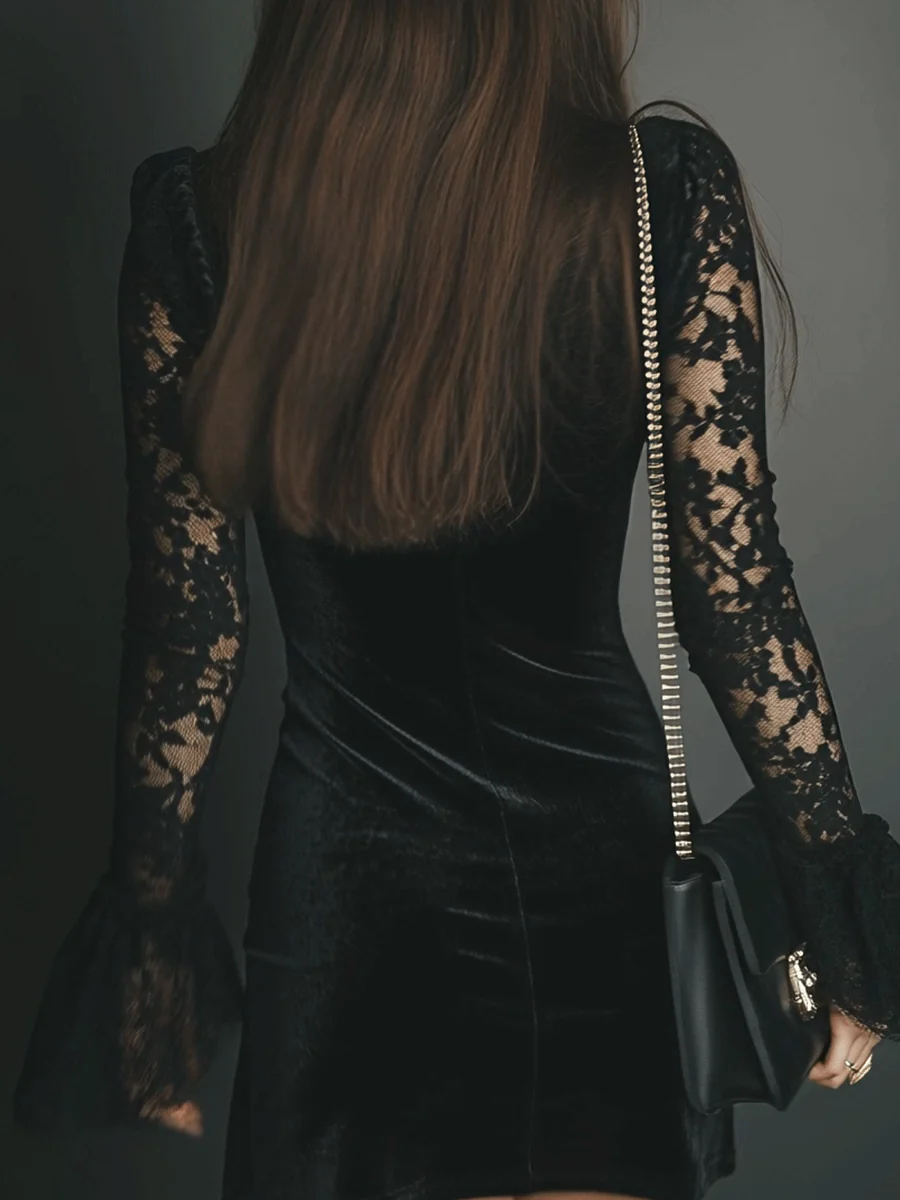 Coraline | Lace-Trimmed Evening Mini Dress