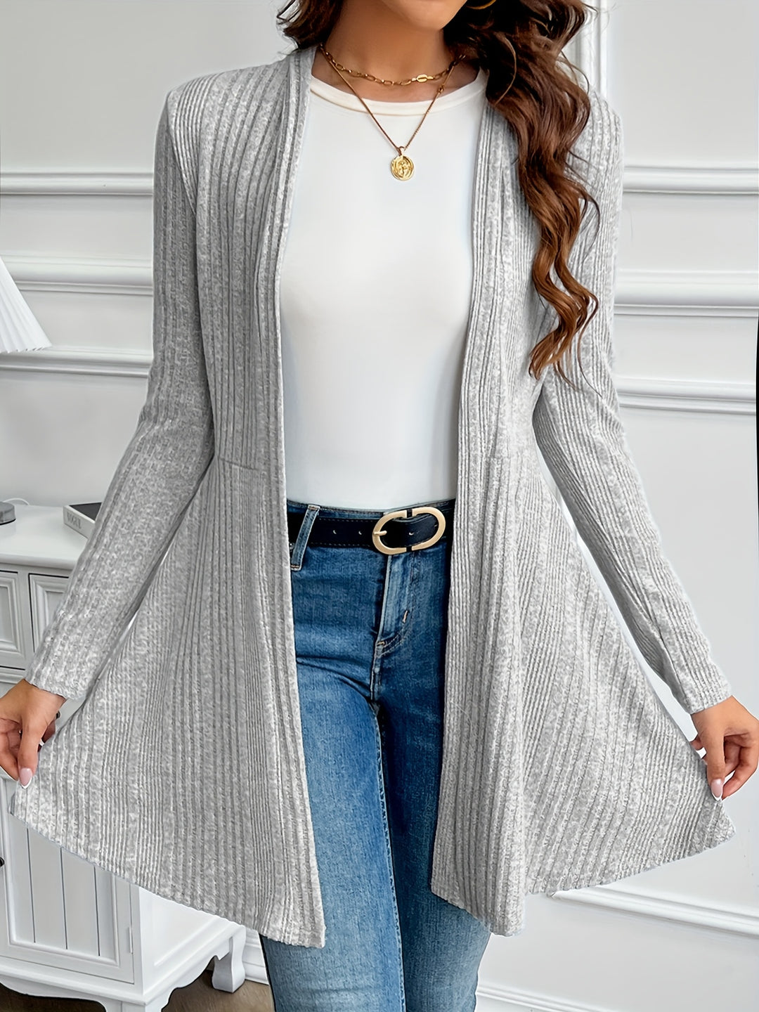 Marianne | Ribbed Longline Open-Front Cardigan