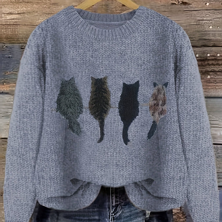 Lydia | Cozy Cat-Print Sweater