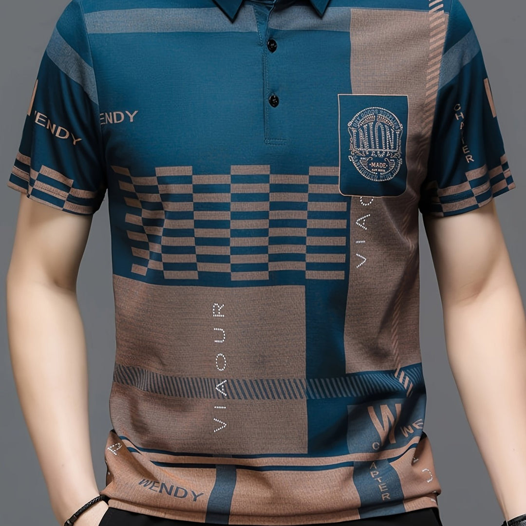 Harmon | Men's Colour-Block Geometric Knit Polo