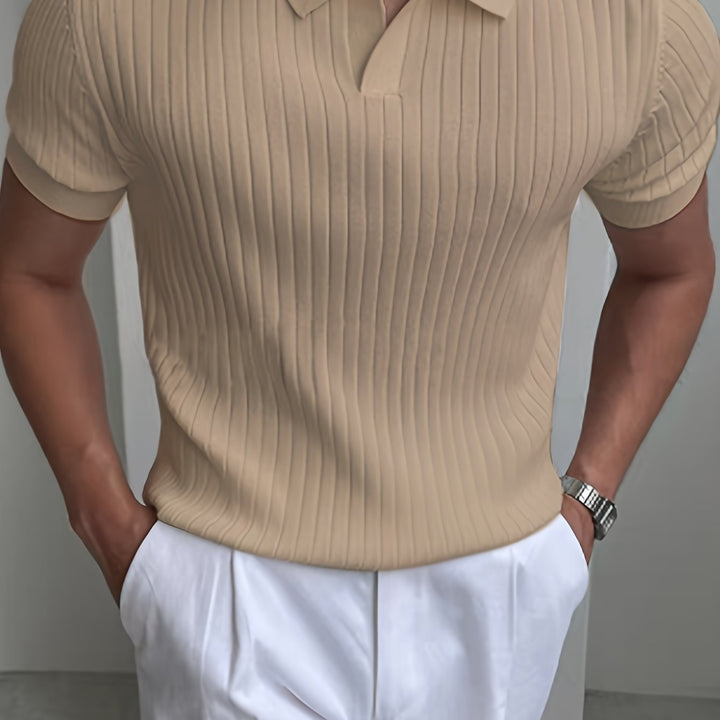 Lorenzo | Men's Ribbed Knit Open-Collar Polo