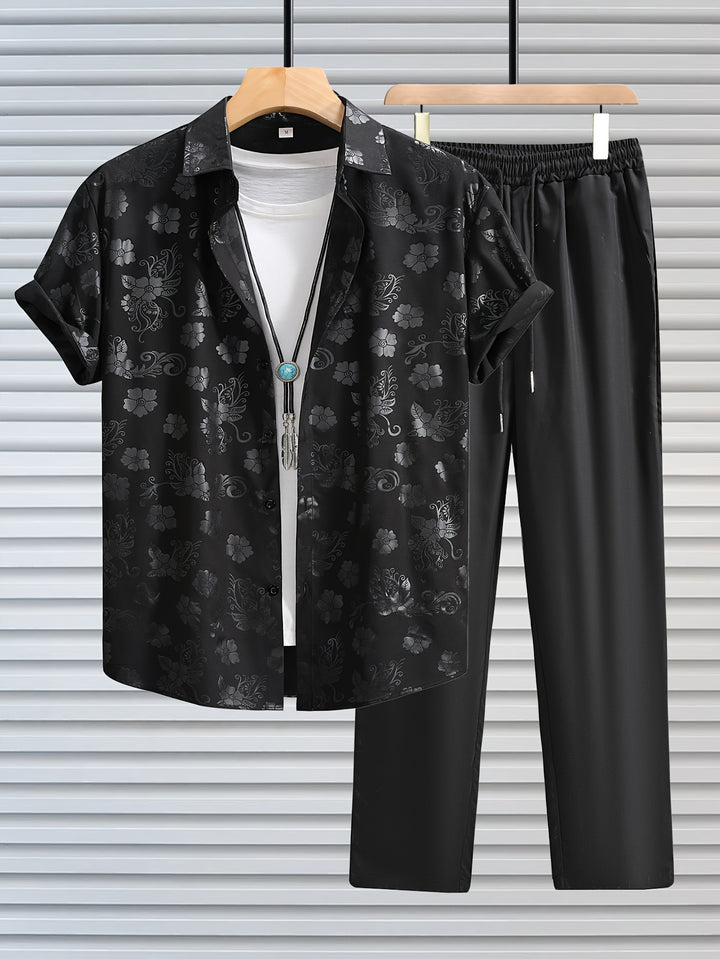 Adam | Men's Jacquard Short Sleeve Shirt & Trouser Set