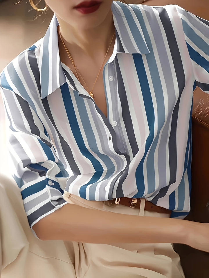 Celeste | Women's Multicolour Stripe Long Sleeve Button Shirt