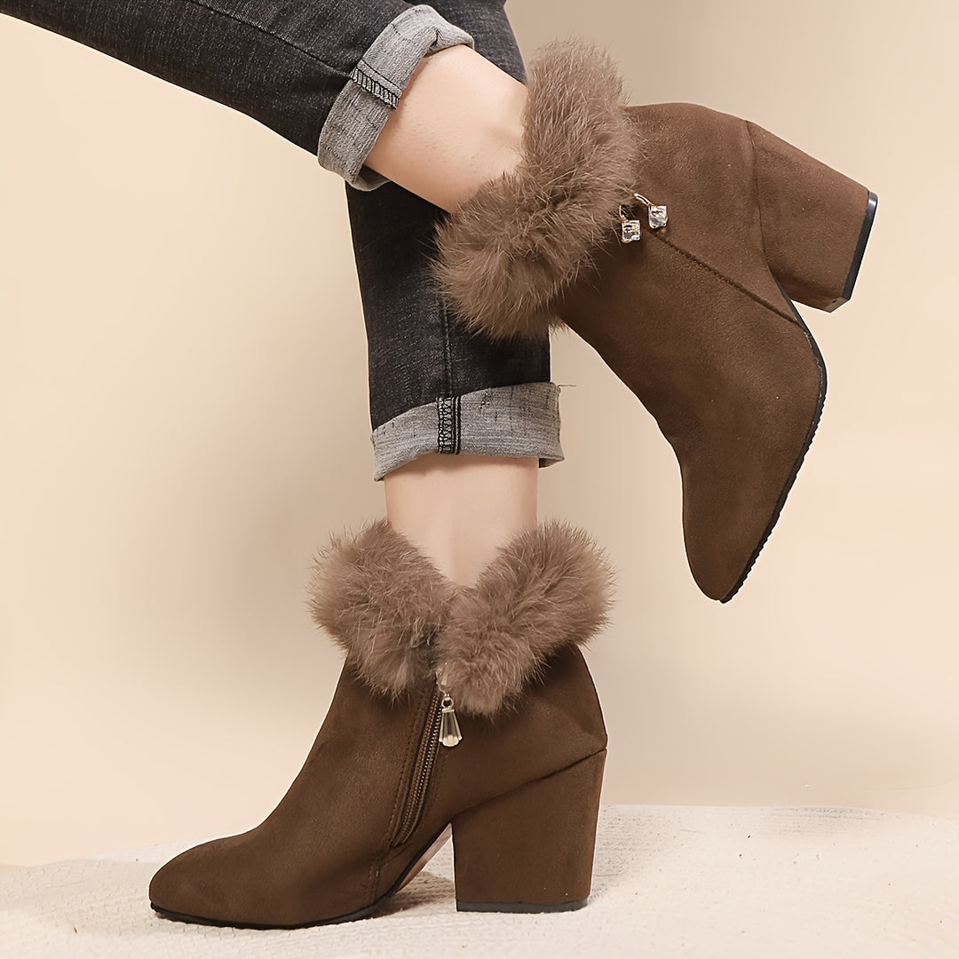 Katrina | Plush-Trimmed Heeled Ankle Boots