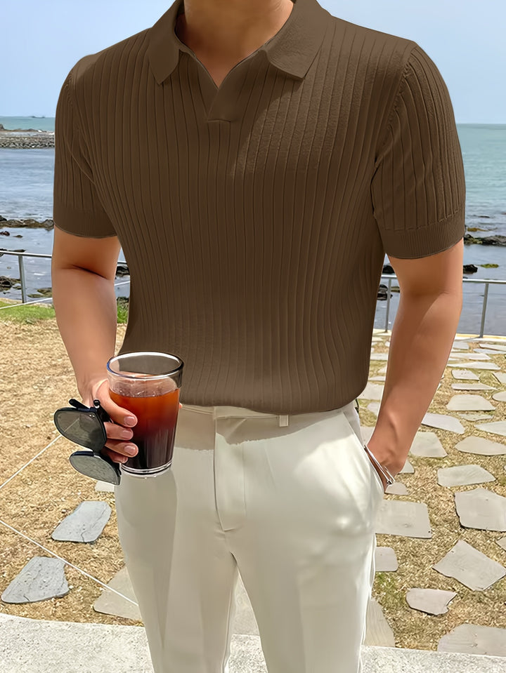 Lorenzo | Men's Ribbed Knit Open-Collar Polo