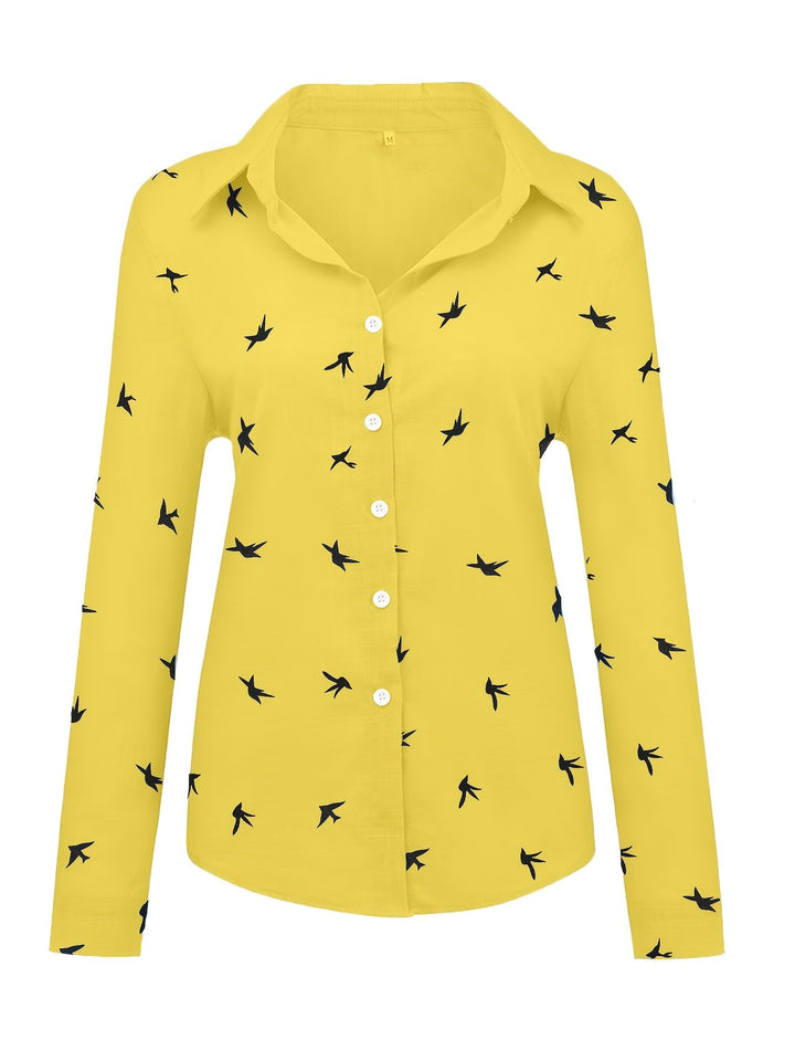 Phoebe | Bird Print Button-Up Shirt