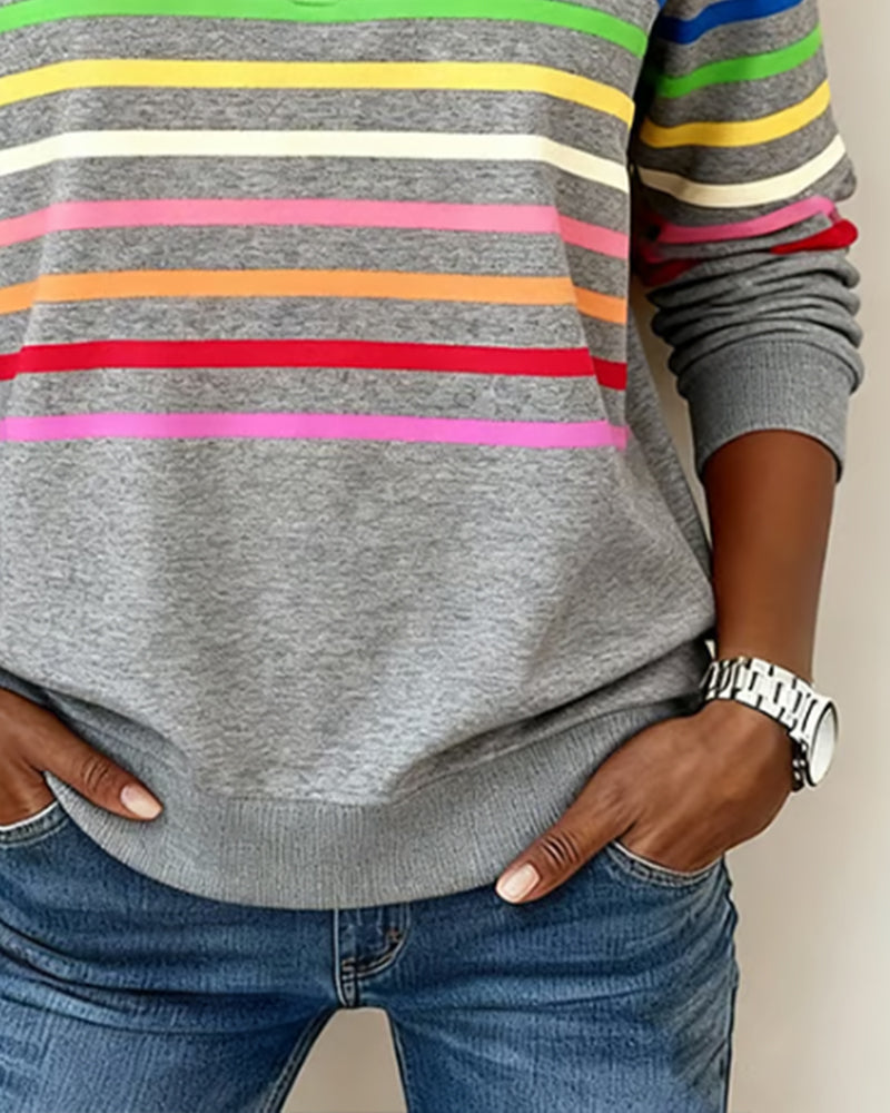 Heather | Half-Zip Striped Sweatshirt