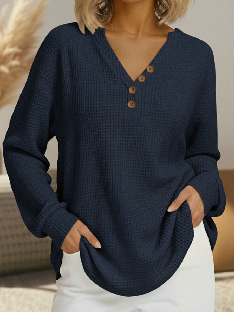 Romy | Relaxed Button-Neck Top
