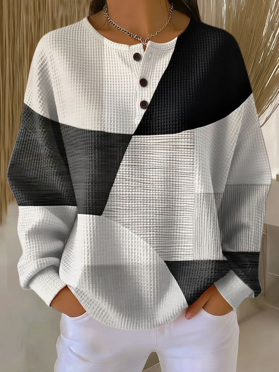 Maribeth | Color-Block Button-Neck Sweater