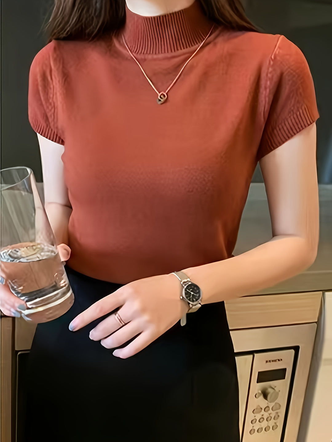 Marguerite | Refined Mock-Neck Short Sleeve Top