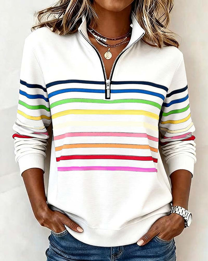Heather | Half-Zip Striped Sweatshirt