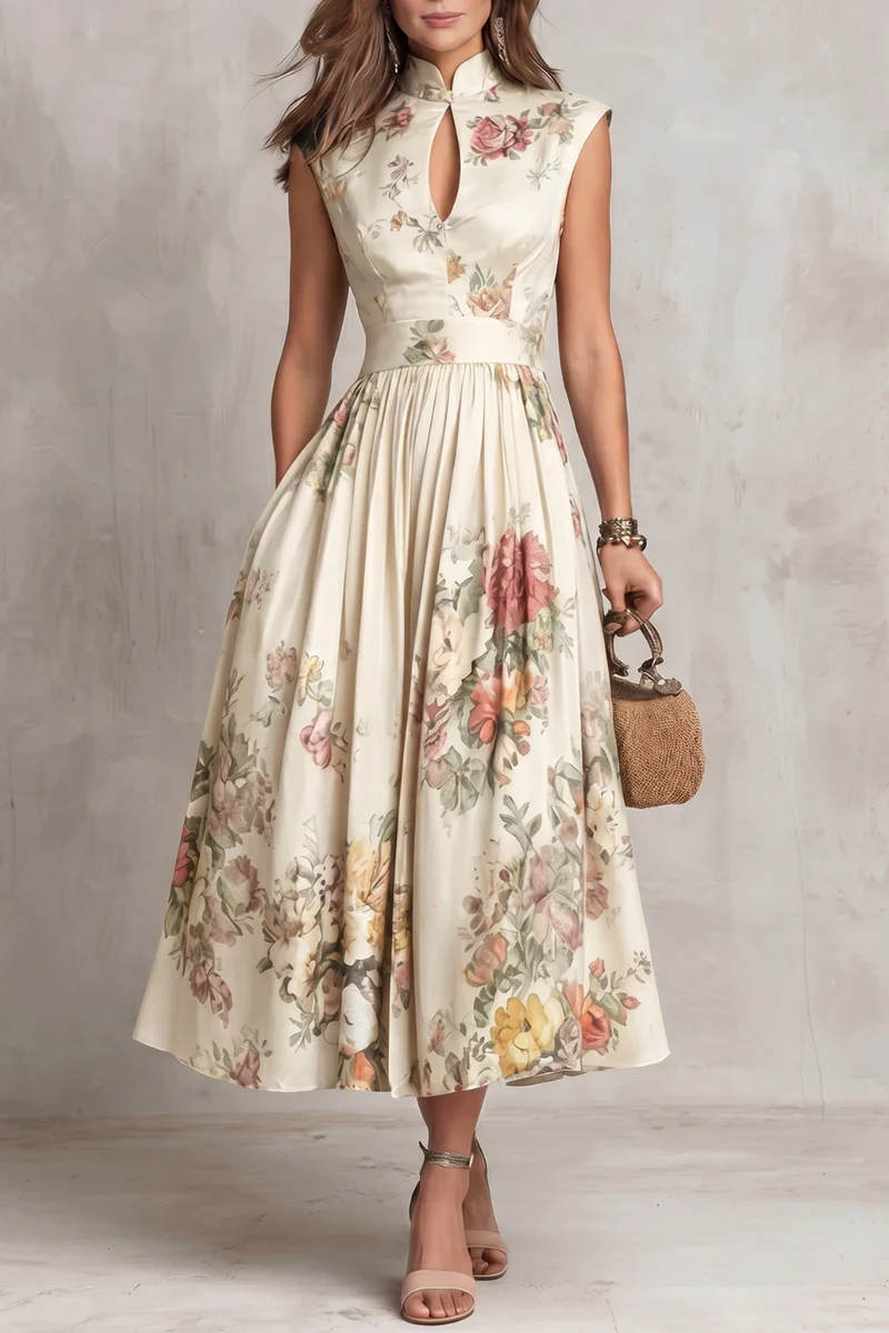 Odile | Floral Keyhole Midi Dress