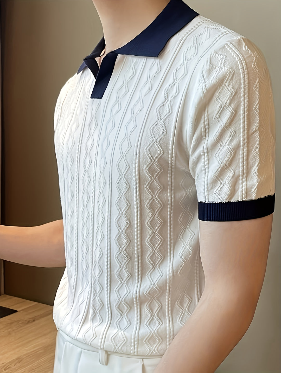 Curtis | Textured Contrast-Collar Polo Shirt