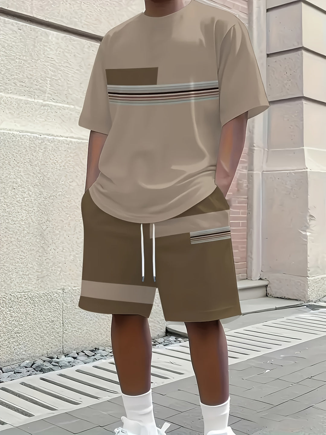 Trent | Men's Colour Block Crew Neck T-Shirt & Shorts Set