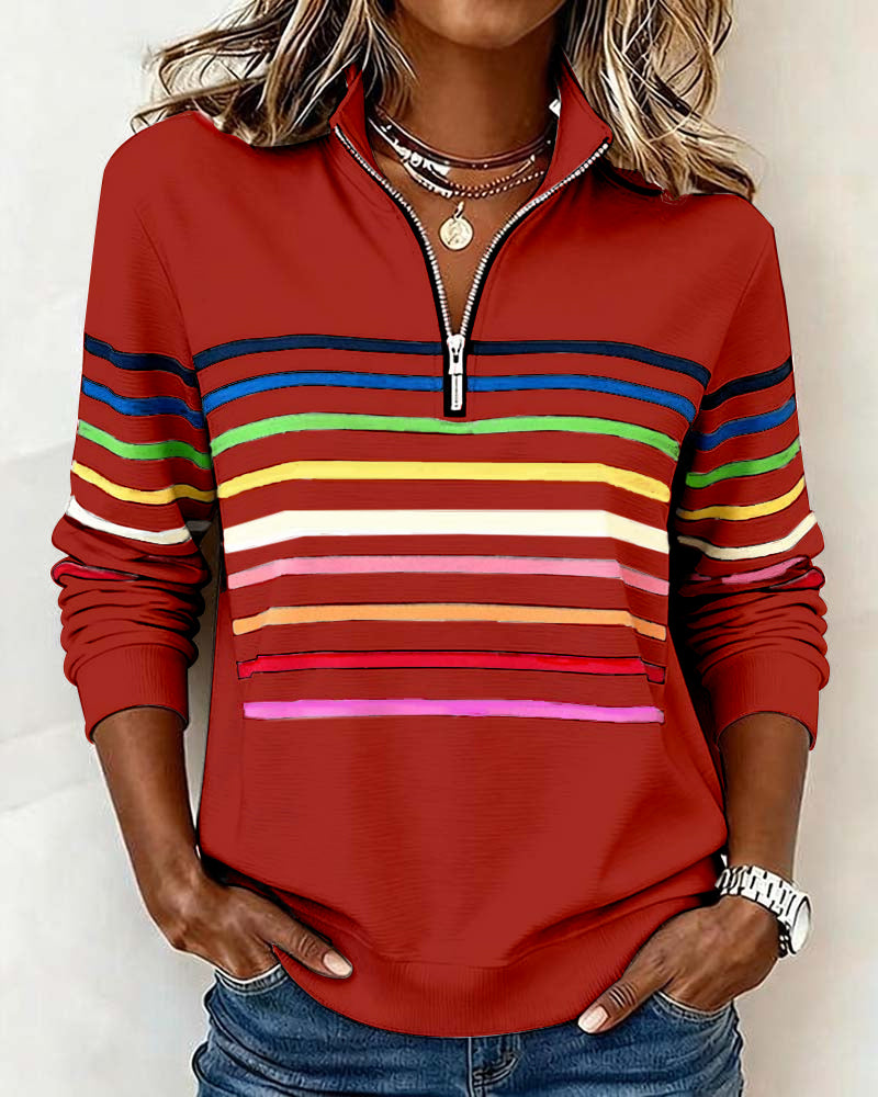 Heather | Half-Zip Striped Sweatshirt