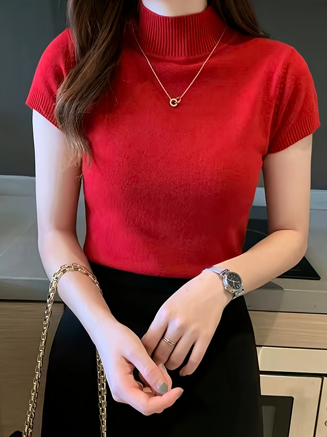 Marguerite | Refined Mock-Neck Short Sleeve Top