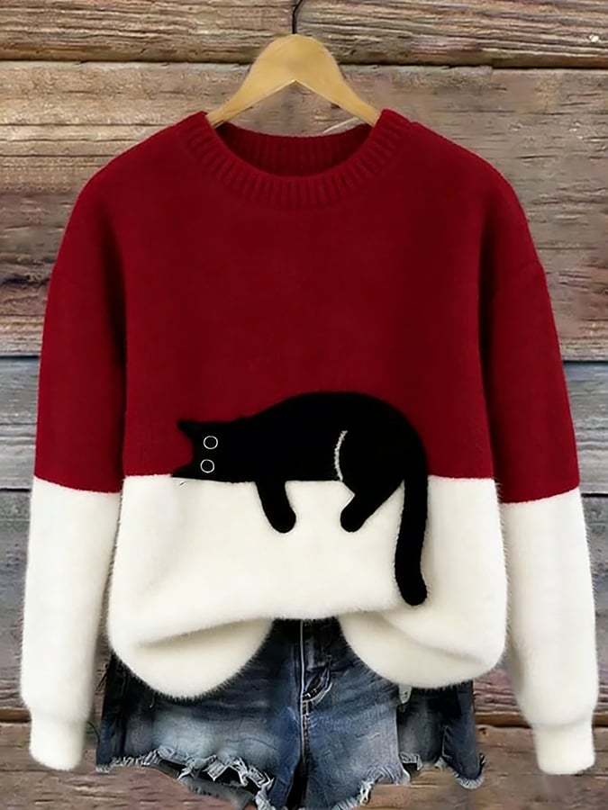 Corabelle | Playful Cat Print Oversized Sweater