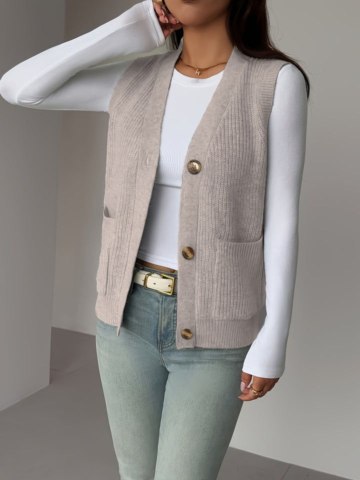 Fern | Buttoned V-Neck Knit Vest