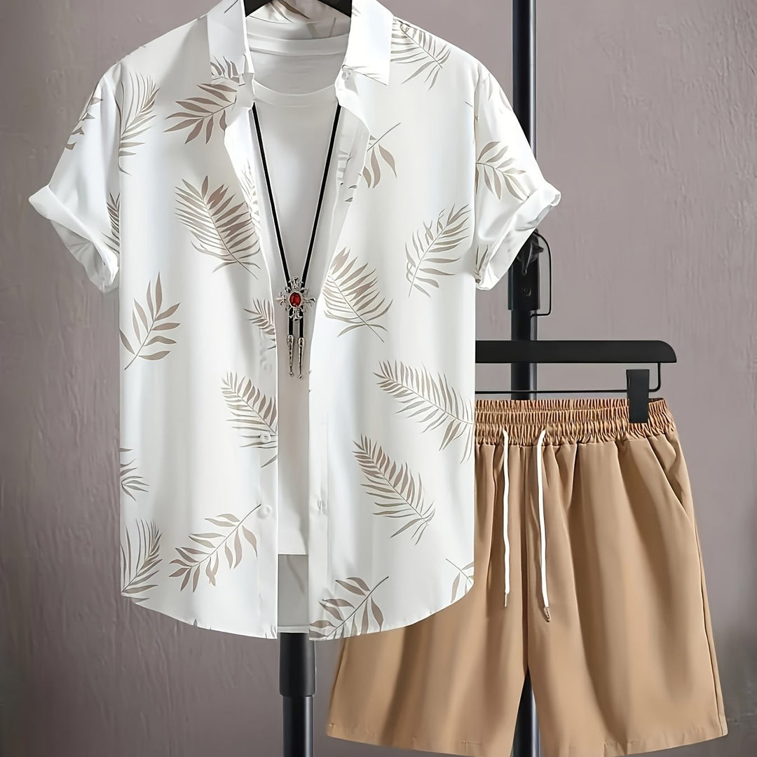 Devlin | Men's Leaf Print Shirt & Shorts Set