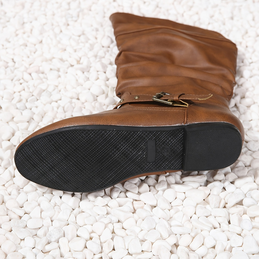 Katrina | Slouchy Buckle Knee-High Boots