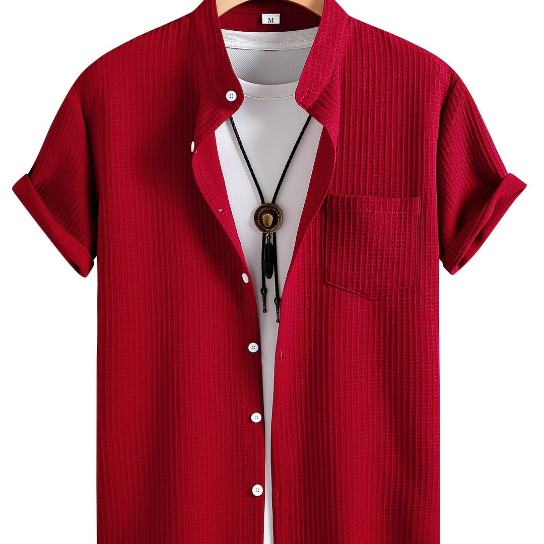 Byron | Men's Waffle Stand Collar Short Sleeve Shirt