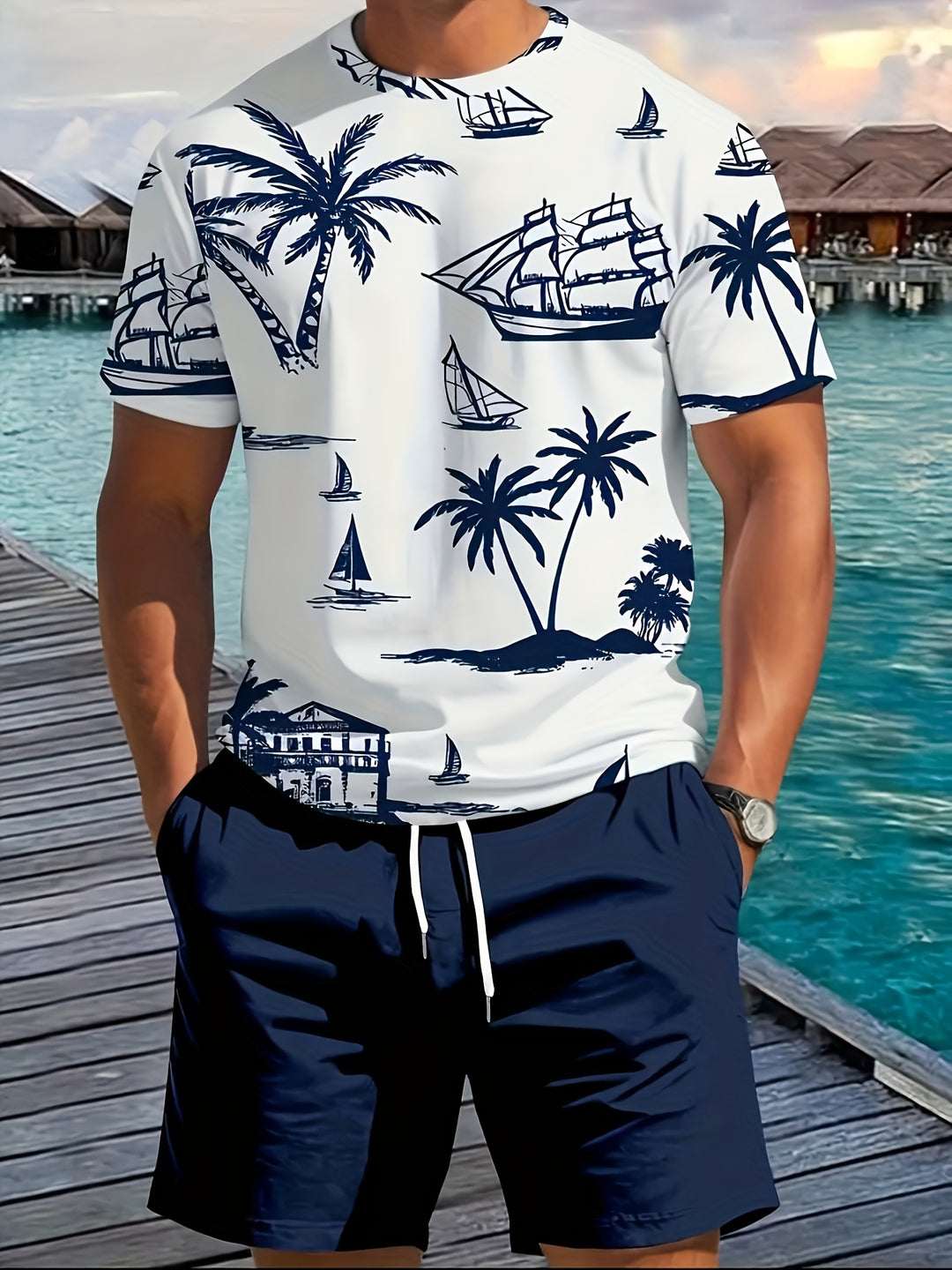 Miller | Men's Palm Print Shirt & Shorts Set