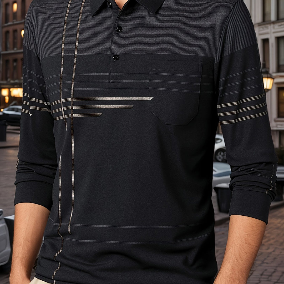 Barnett | Men's Contrast Panel Long Sleeve Polo