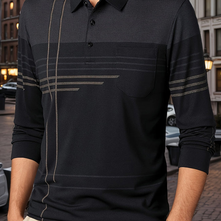 Barnett | Men's Contrast Panel Long Sleeve Polo