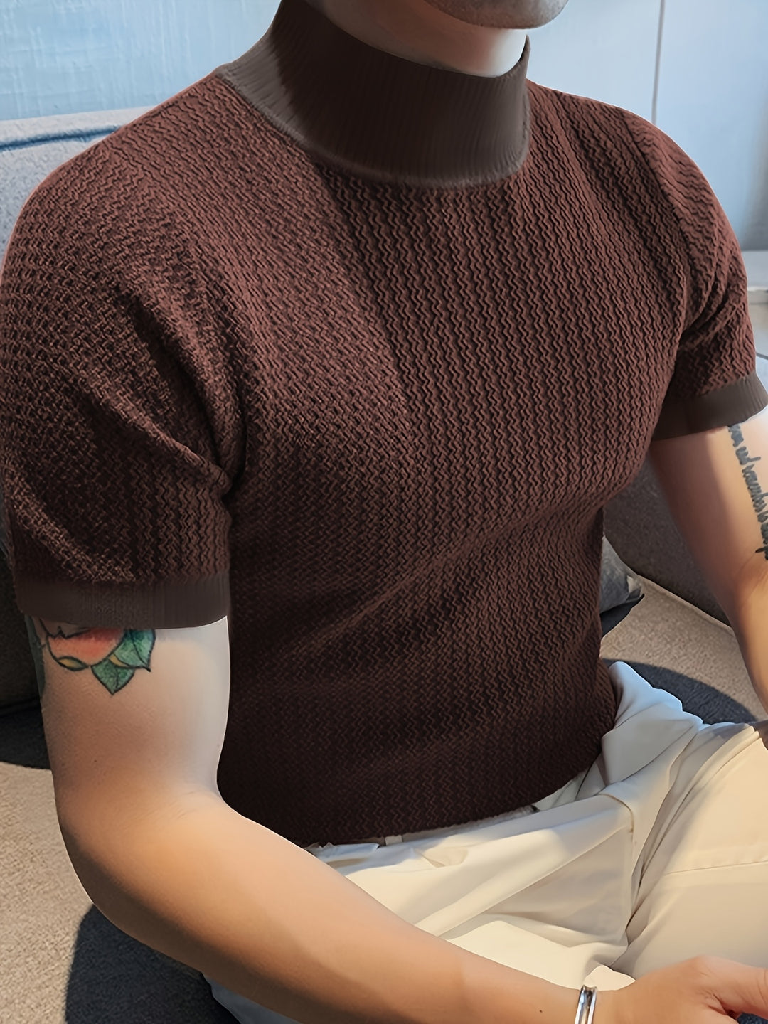 Kevin | Men's Ribbed Knit Mock Neck T-Shirt