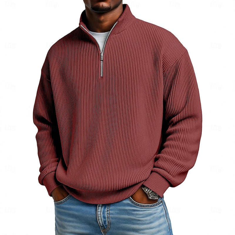 Garrett | Ribbed Stand-Collar Quarter-Zip Pullover