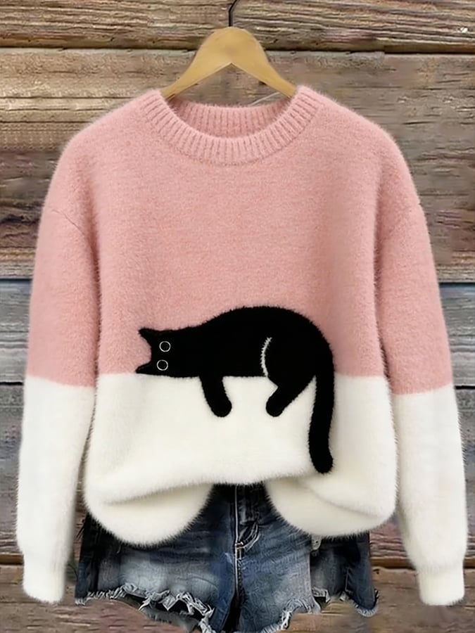 Beverly | Playful Cat Print Oversized Sweater