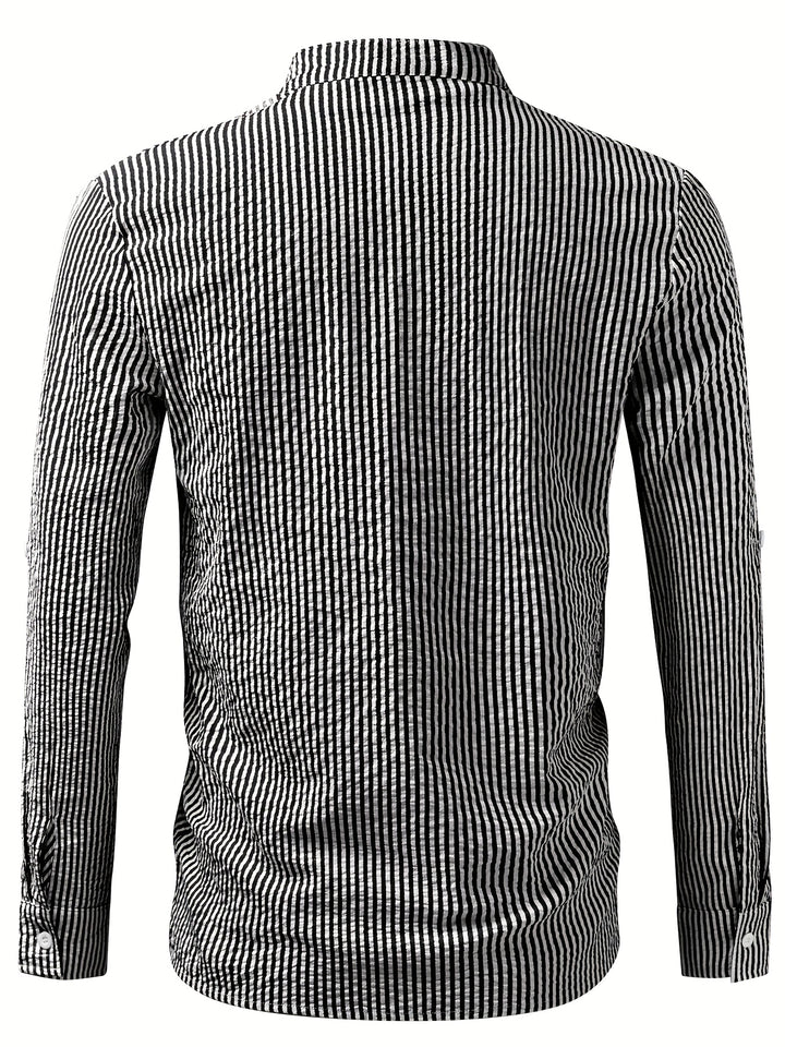 Rowan | Men's Band Collar Long Sleeve Stripe Shirt