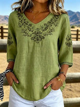 Delia | Botanical V-Neck Blouse