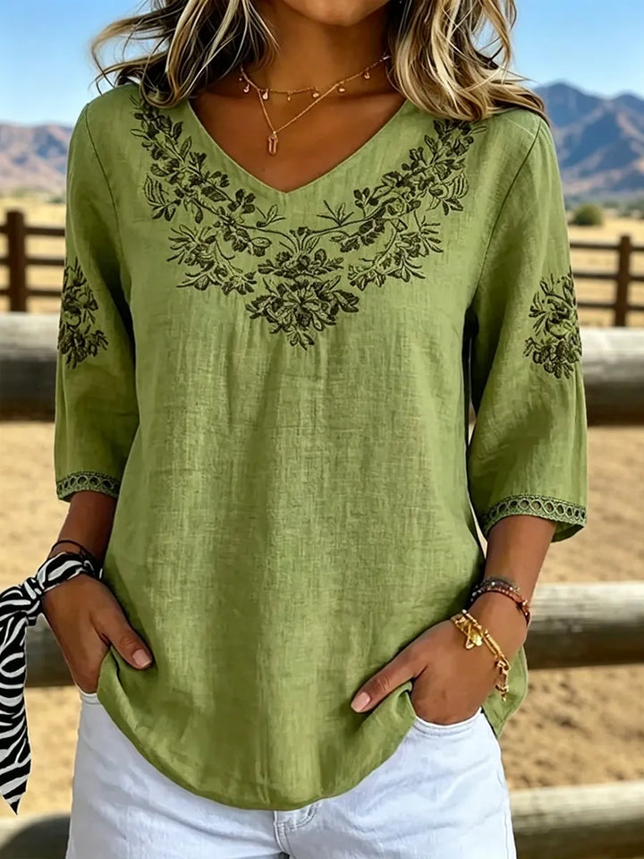 Delia | Botanical V-Neck Blouse