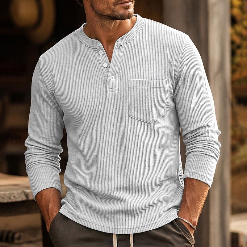Nolan | Ribbed Long-Sleeve Henley Shirt
